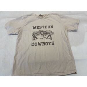 First Moon Western Cowboys Graphic Tee Tan Neutral Retro Indie Americana S